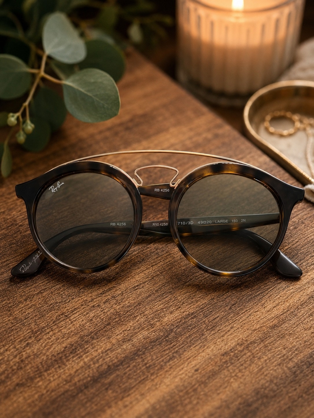 Ray-Ban GATSBY Tortoise Shell Frame Sunglasses with Gold Bridge - Brown Lenses